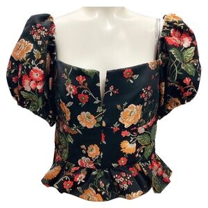MARKARIAN BLACK MULTI FLORAL JACQUARD TOP